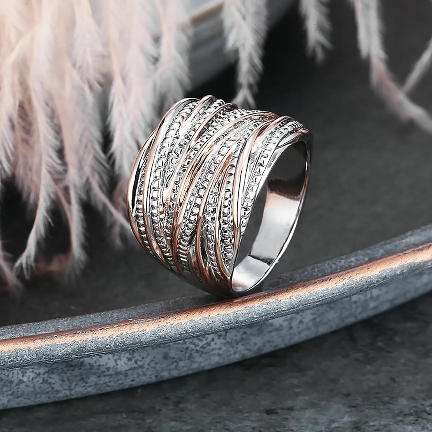 Gold and Silver Rings Two Tone - Chunky Gold Ring Cable - Statement Rings Cocktail Jewelry for Women