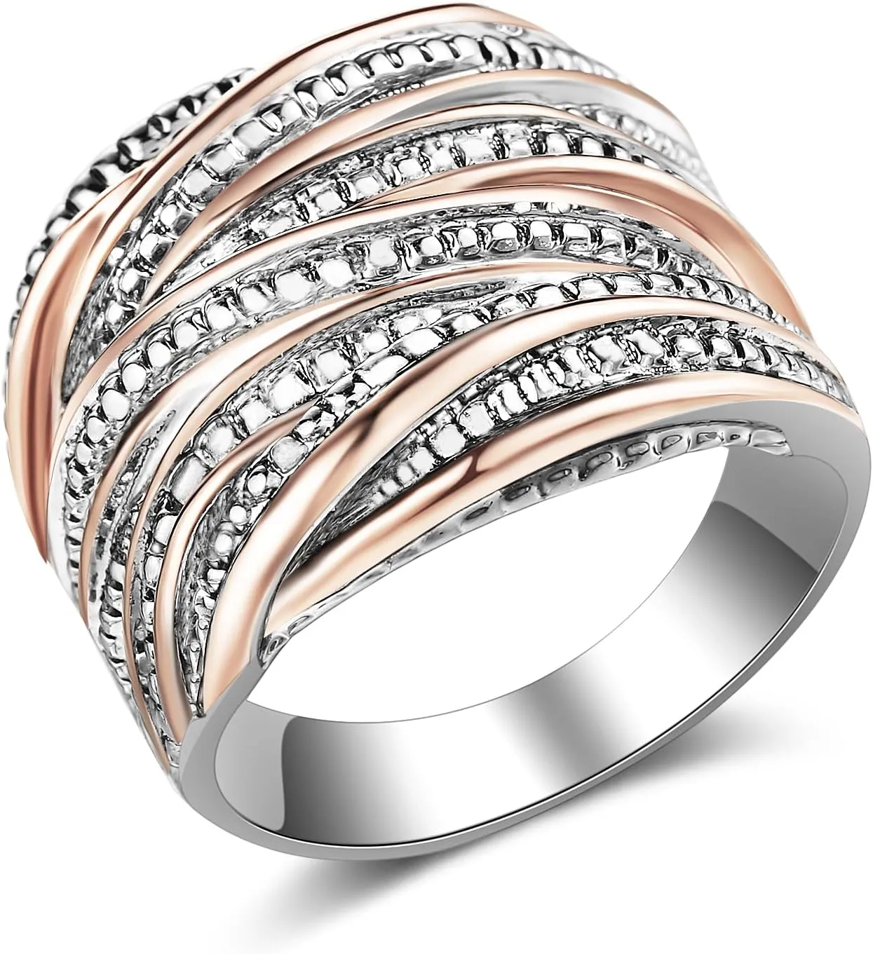 Gold and Silver Rings Two Tone - Chunky Gold Ring Cable - Statement Rings Cocktail Jewelry for Women