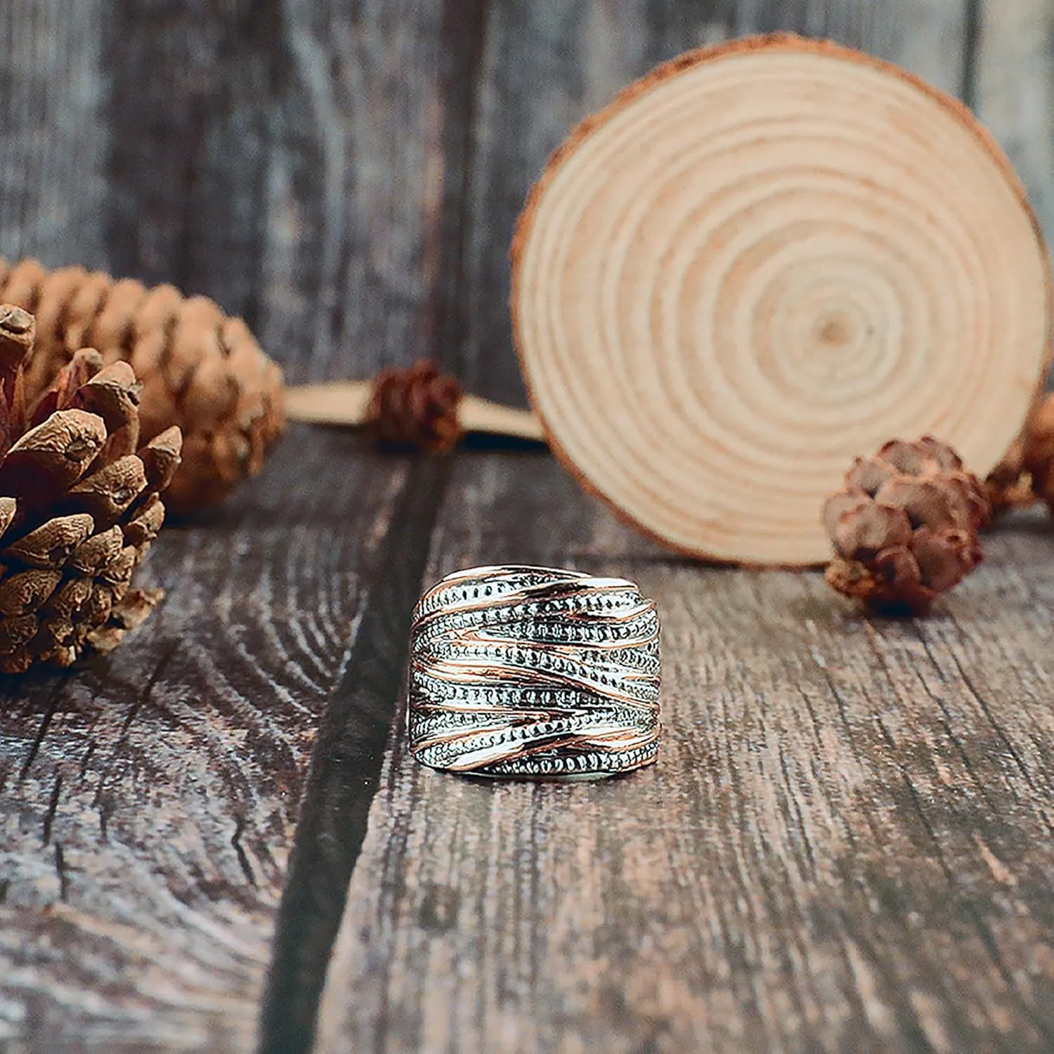 Gold and Silver Rings Two Tone - Chunky Gold Ring Cable - Statement Rings Cocktail Jewelry for Women