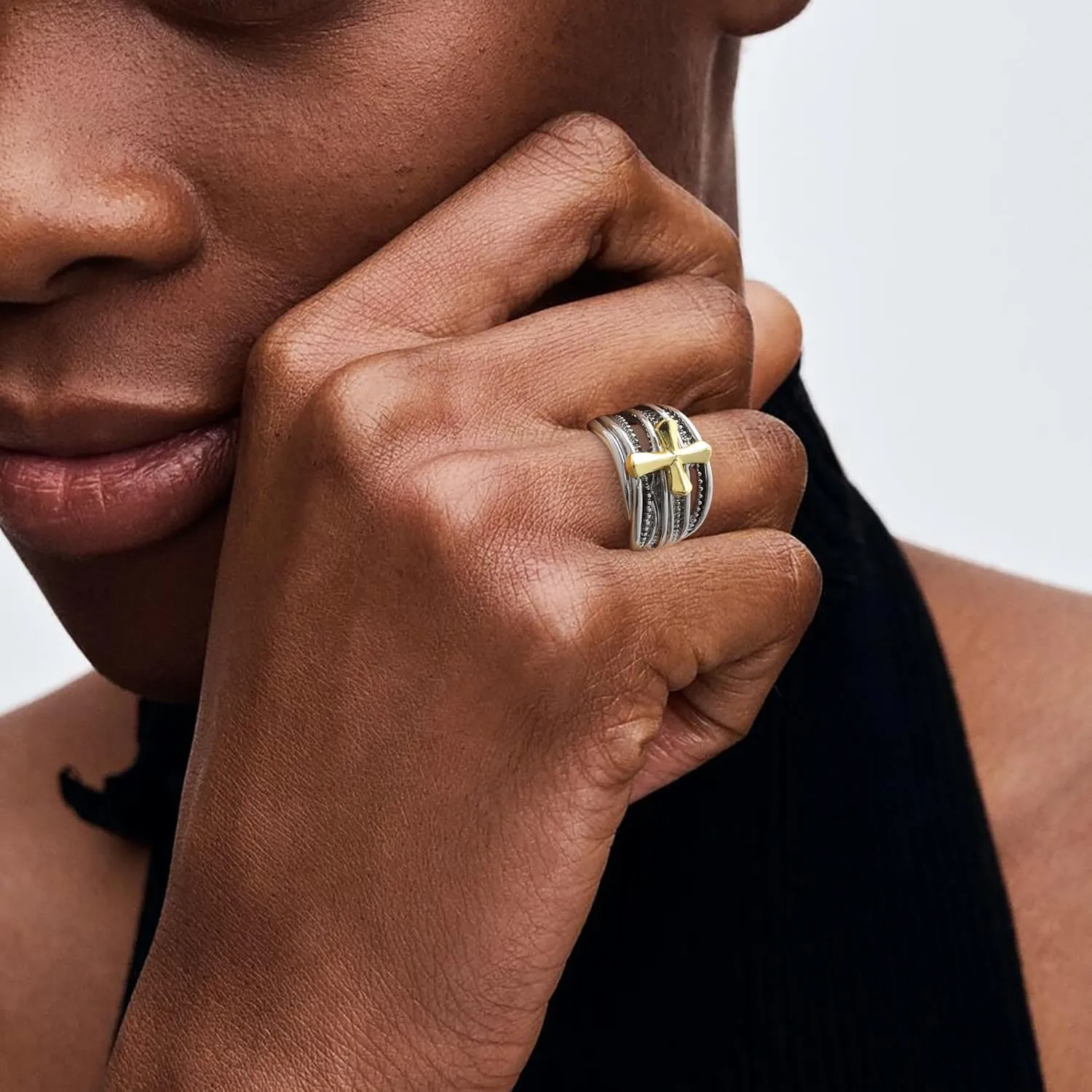 Gold and Silver Statement Rings for Women - Two Tone Rings Vintage Openwork Silver Band Rings Cocktail Jewelry