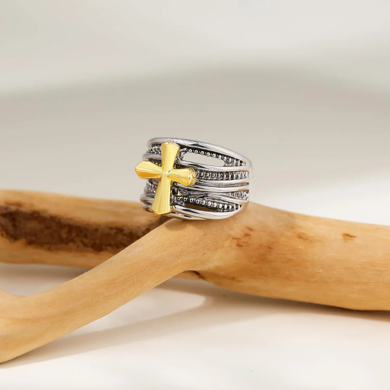 Gold and Silver Statement Rings for Women - Two Tone Rings Vintage Openwork Silver Band Rings Cocktail Jewelry