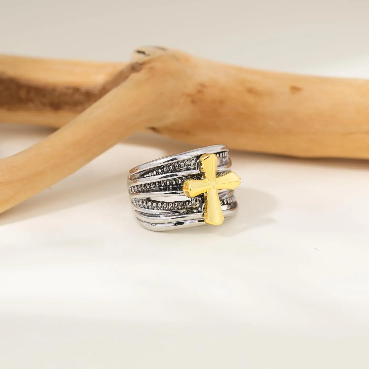 Gold and Silver Statement Rings for Women - Two Tone Rings Vintage Openwork Silver Band Rings Cocktail Jewelry