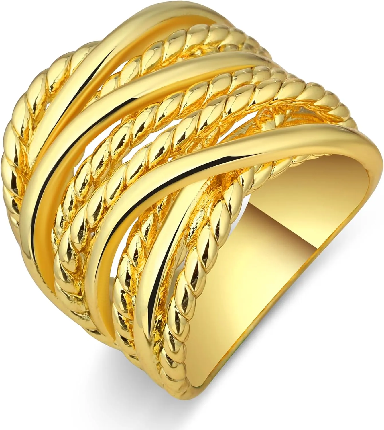 Gold and Silver Statement Rings for Women Wire Intertwined Design 14K Gold Plated Silver Band Ring Index Finger Rings Costume Jewelry