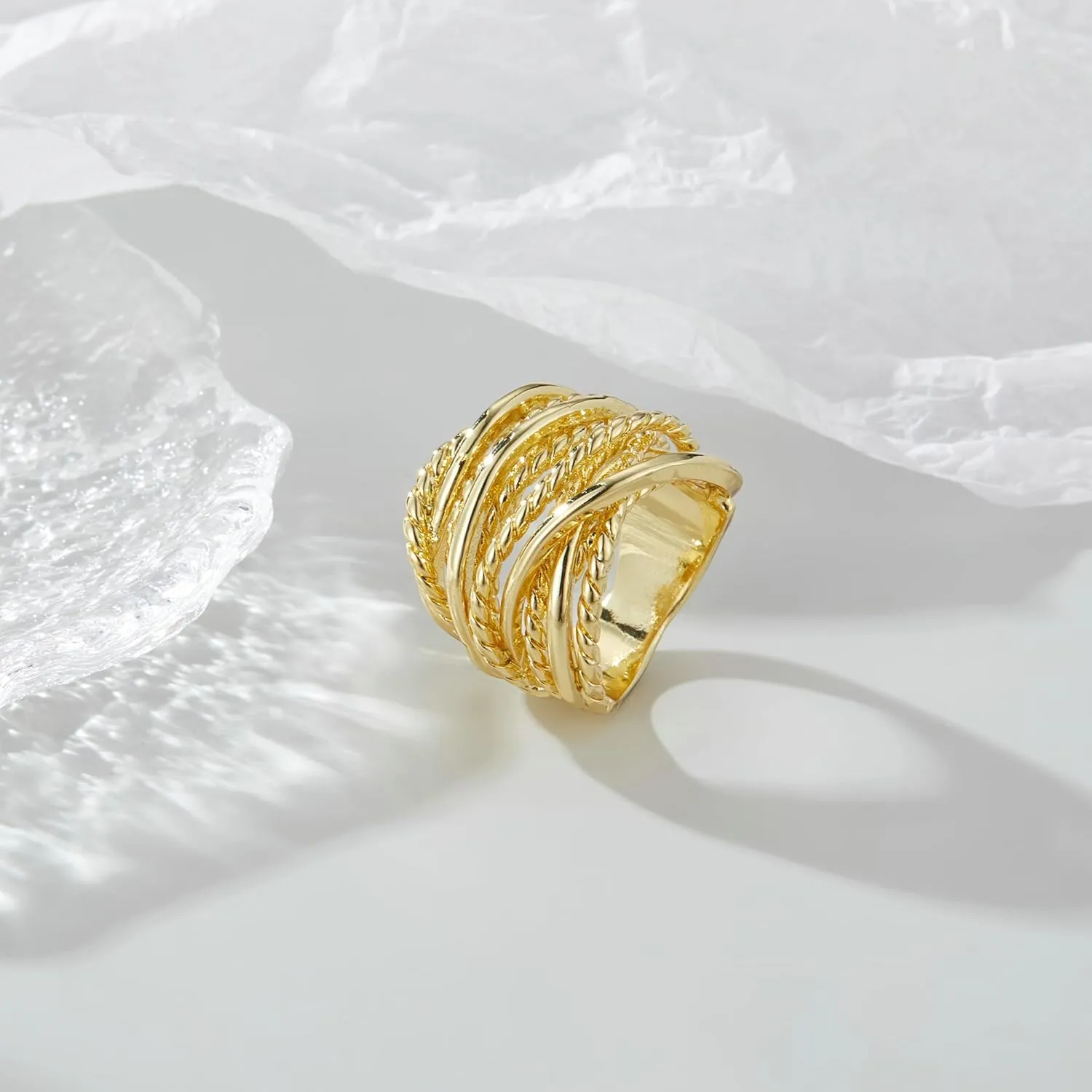Gold and Silver Statement Rings for Women Wire Intertwined Design 14K Gold Plated Silver Band Ring Index Finger Rings Costume Jewelry