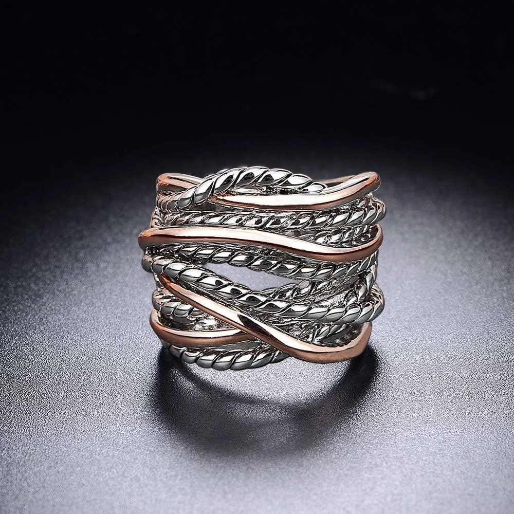 Gold and Silver Statement Rings for Women Wire Intertwined Design 14K Gold Plated Silver Band Ring Index Finger Rings Costume Jewelry
