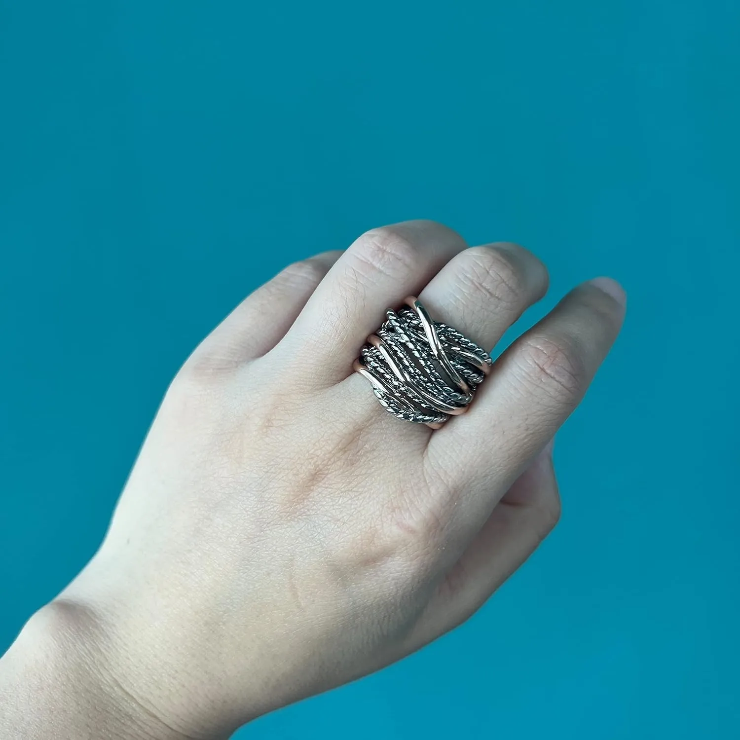 Gold and Silver Statement Rings for Women Wire Intertwined Design 14K Gold Plated Silver Band Ring Index Finger Rings Costume Jewelry