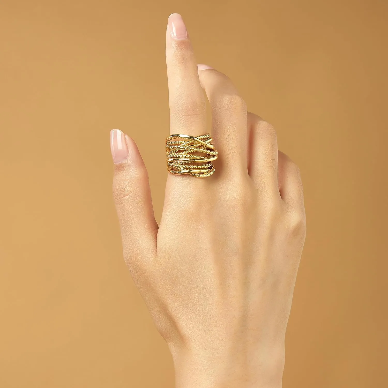 Gold and Silver Statement Rings for Women Wire Intertwined Design 14K Gold Plated Silver Band Ring Index Finger Rings Costume Jewelry
