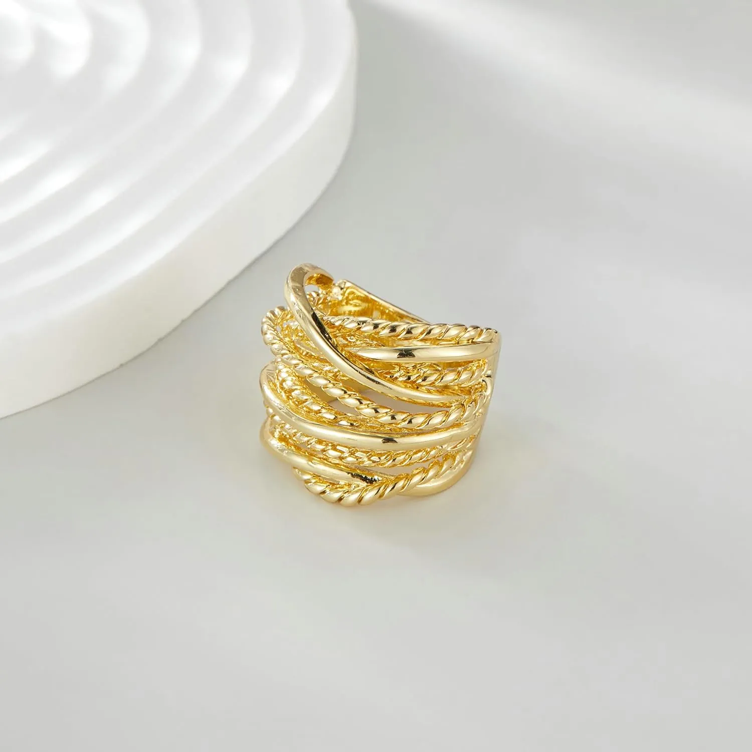 Gold and Silver Statement Rings for Women Wire Intertwined Design 14K Gold Plated Silver Band Ring Index Finger Rings Costume Jewelry