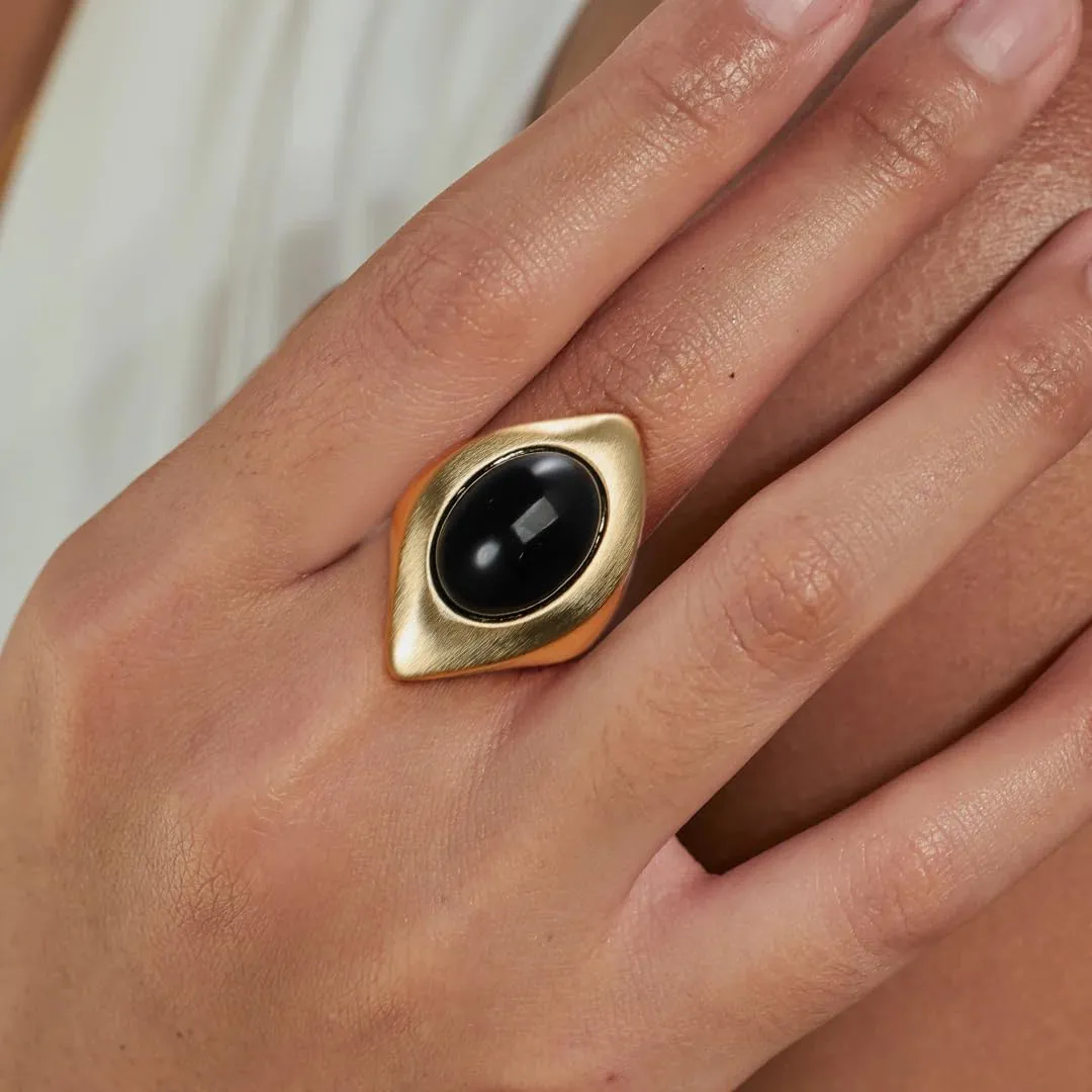 Gold Chunky Vintage Stone Statement Band Ring, Cocktail Costume Jewelry Gift for Her