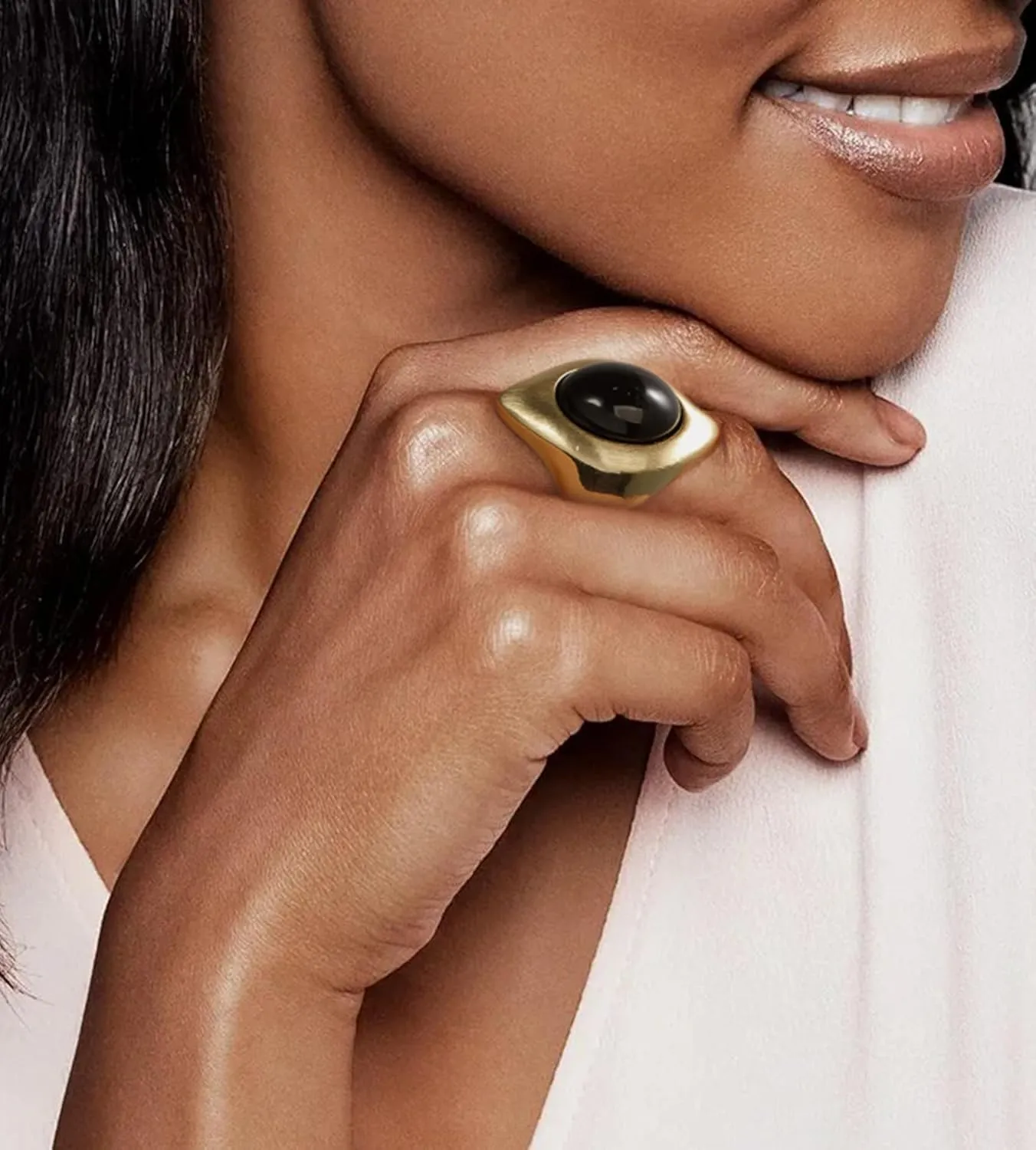 Gold Chunky Vintage Stone Statement Band Ring, Cocktail Costume Jewelry Gift for Her