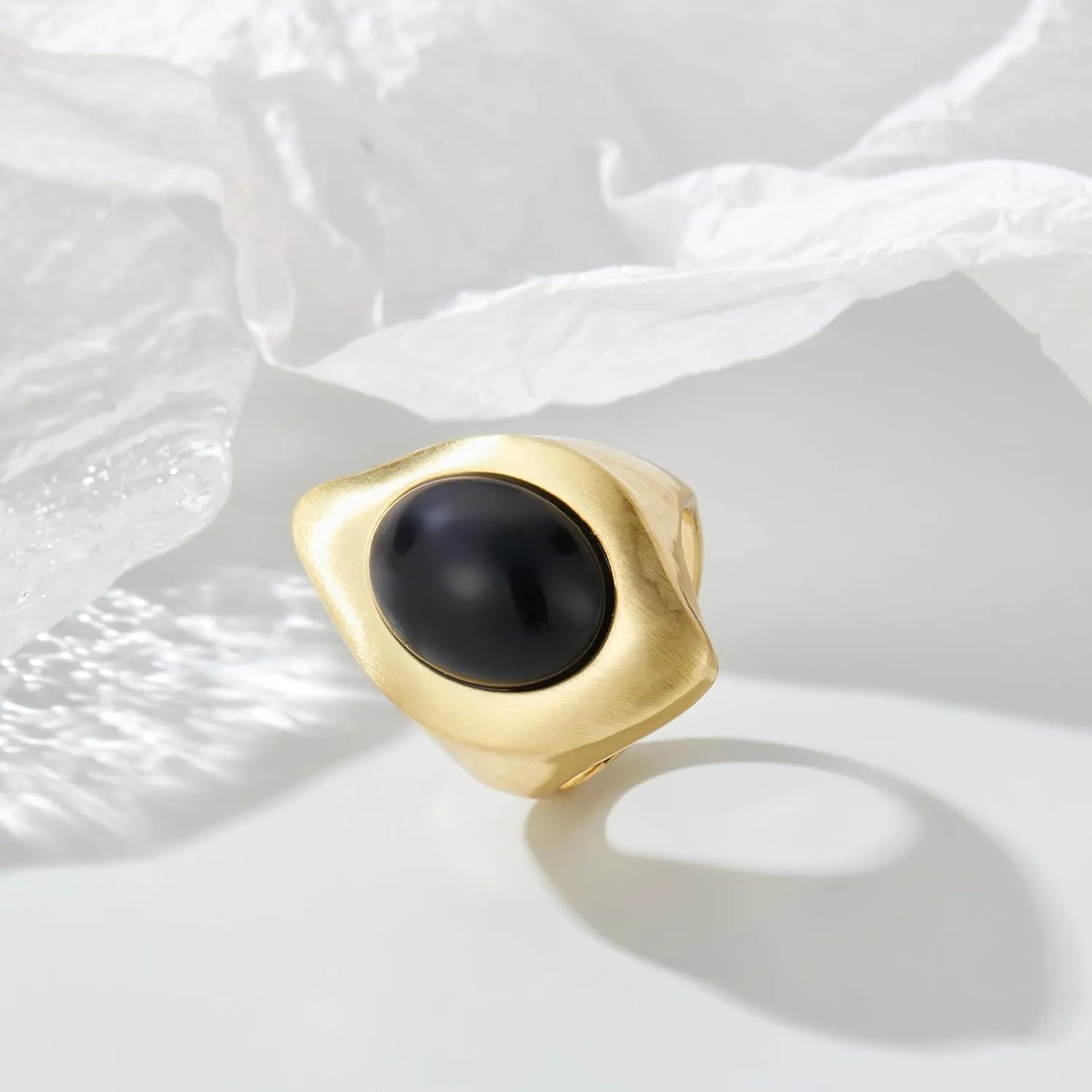Gold Chunky Vintage Stone Statement Band Ring, Cocktail Costume Jewelry Gift for Her
