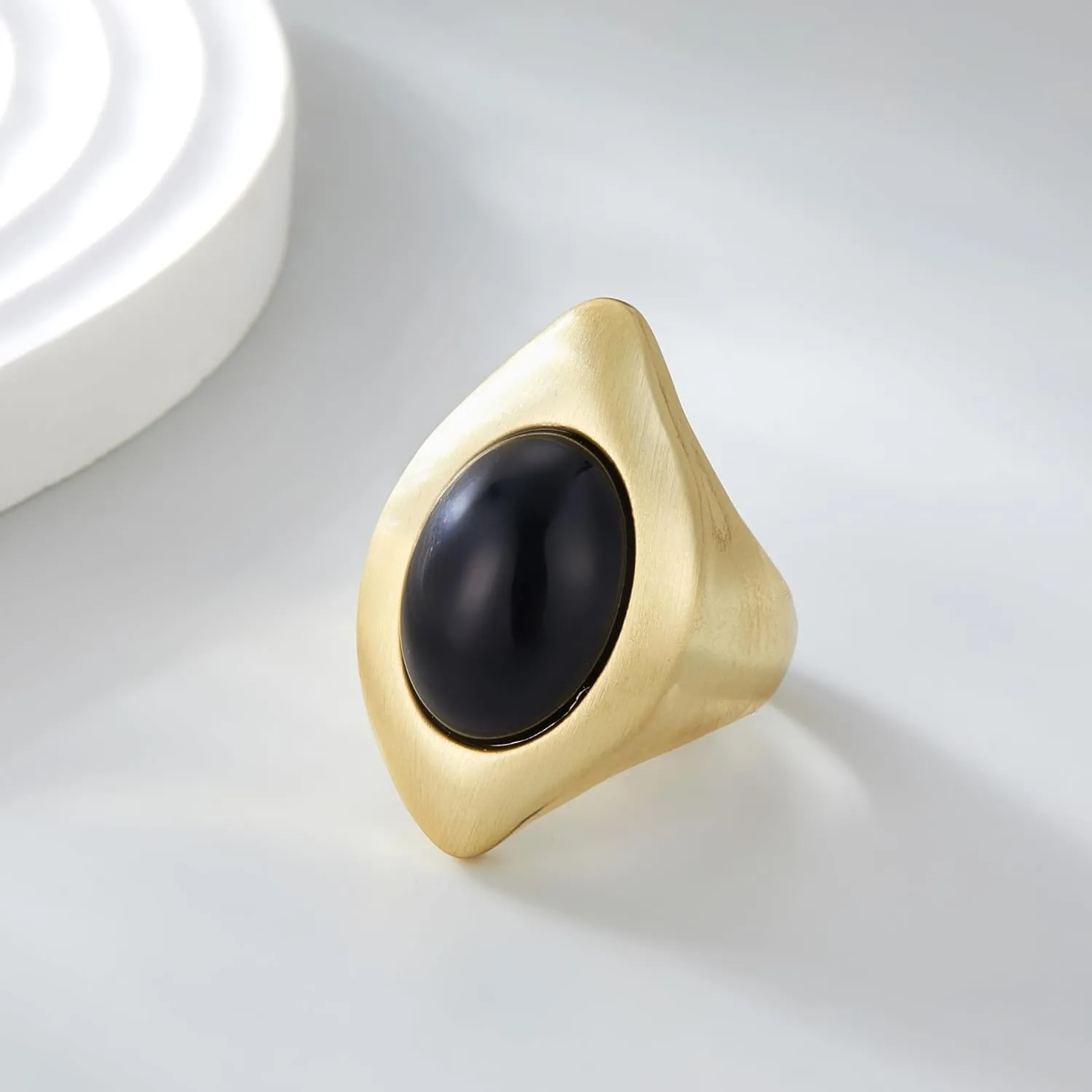 Gold Chunky Vintage Stone Statement Band Ring, Cocktail Costume Jewelry Gift for Her