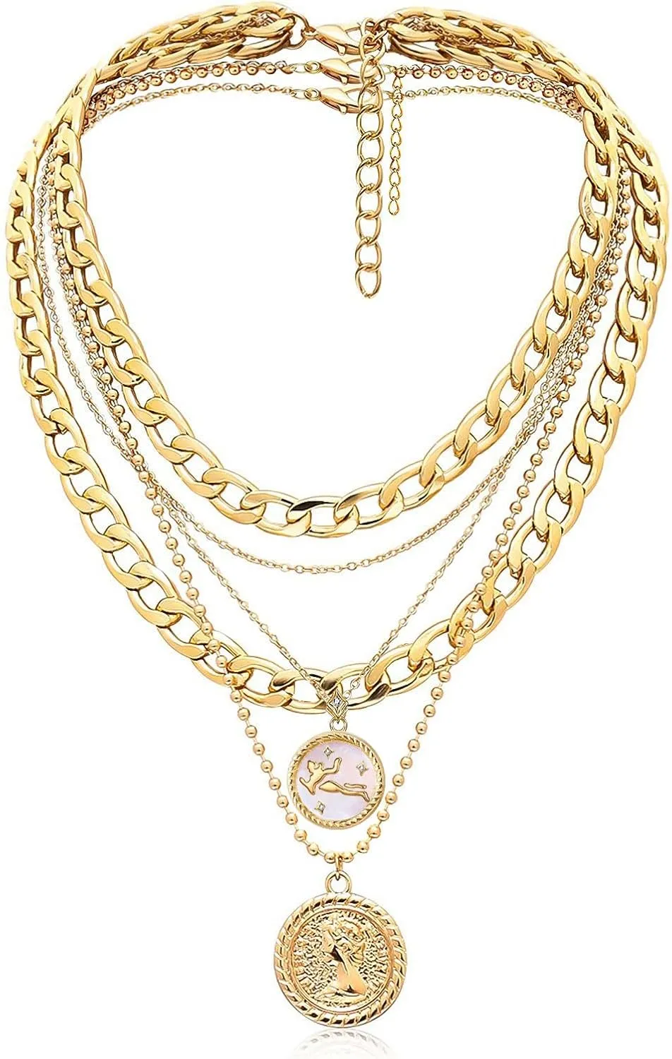 Gold Layered Necklaces for Women Chunky Pendant Necklace Trendy Retro Coin Choker Necklace Gold Link Chain for Women Jewelry Birthday Gifts