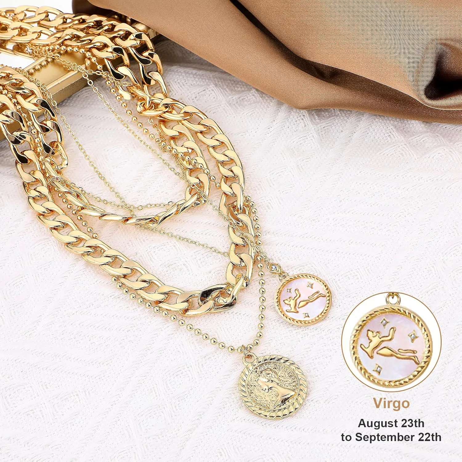 Gold Layered Necklaces for Women Chunky Pendant Necklace Trendy Retro Coin Choker Necklace Gold Link Chain for Women Jewelry Birthday Gifts