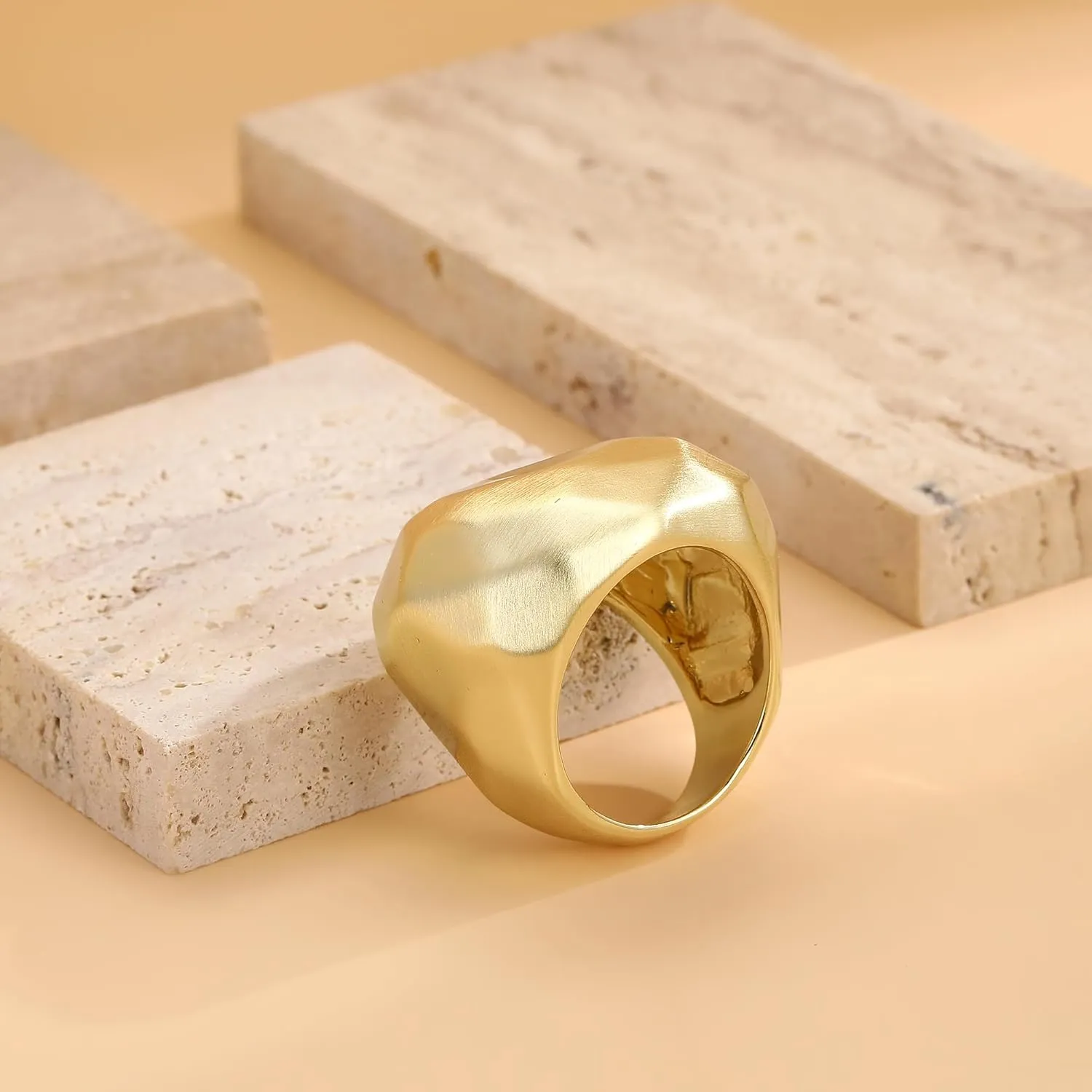 Gold Statement Rings, Chunky Wide Square Band Rings Dome Gold Plated Cocktail Jewelry Gifts for Women
