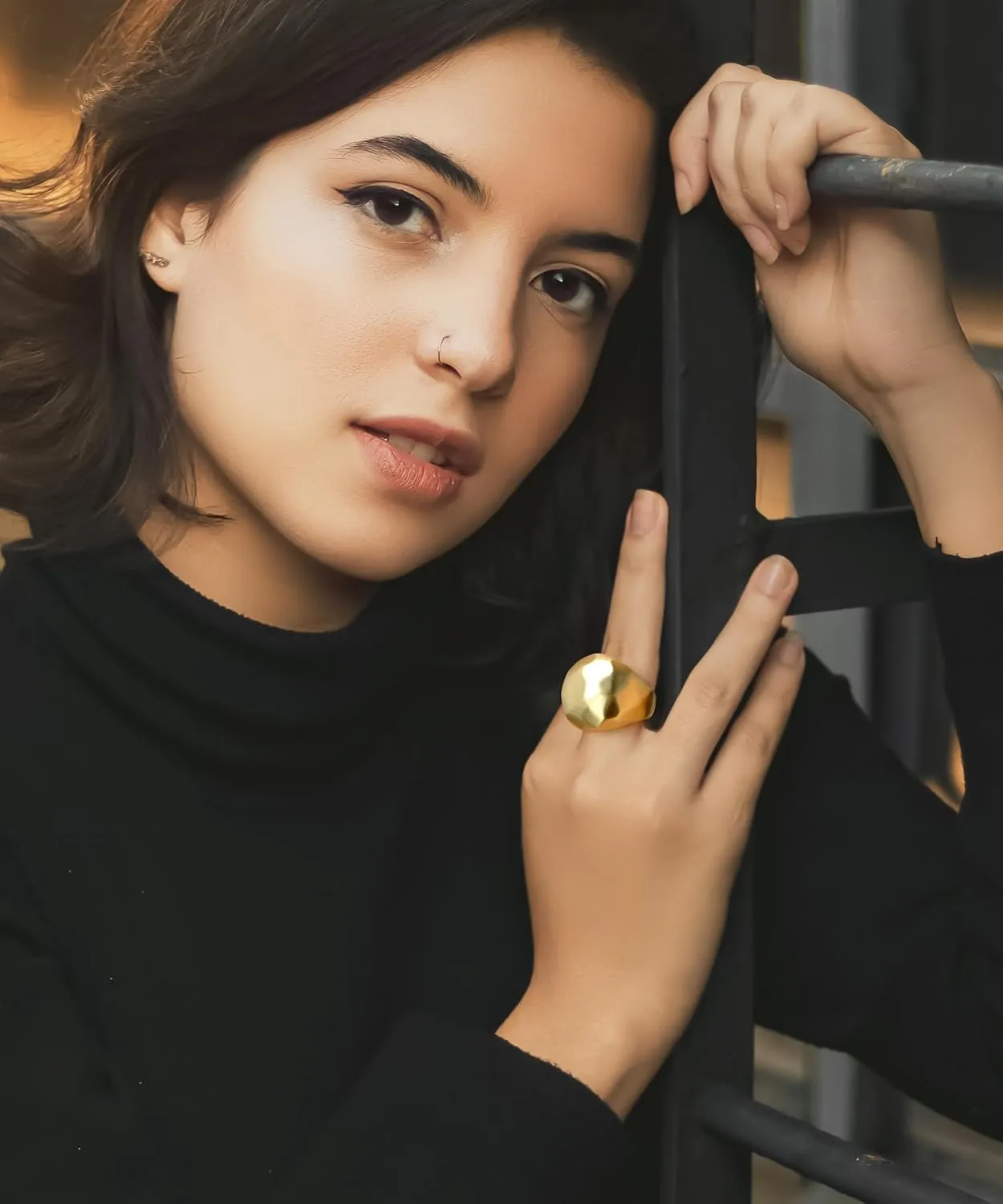 Gold Statement Rings, Chunky Wide Square Band Rings Dome Gold Plated Cocktail Jewelry Gifts for Women