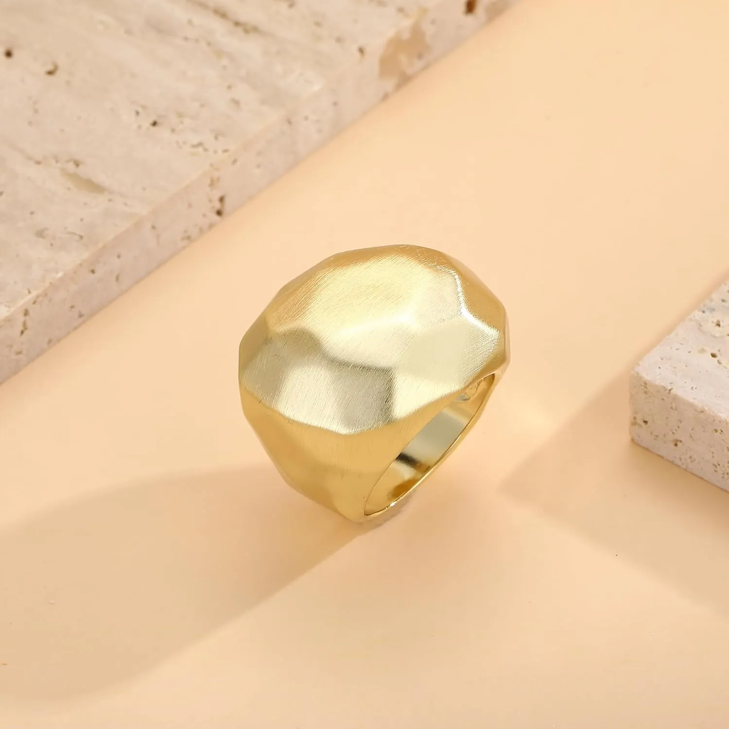 Gold Statement Rings, Chunky Wide Square Band Rings Dome Gold Plated Cocktail Jewelry Gifts for Women