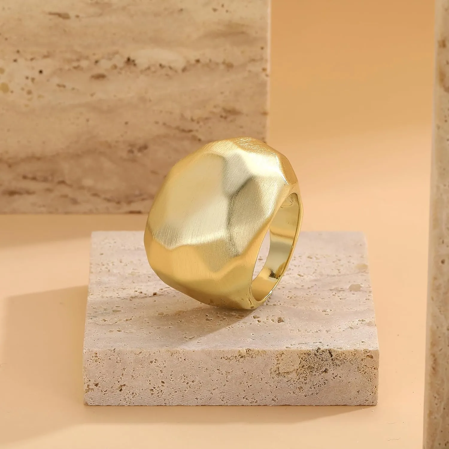 Gold Statement Rings, Chunky Wide Square Band Rings Dome Gold Plated Cocktail Jewelry Gifts for Women