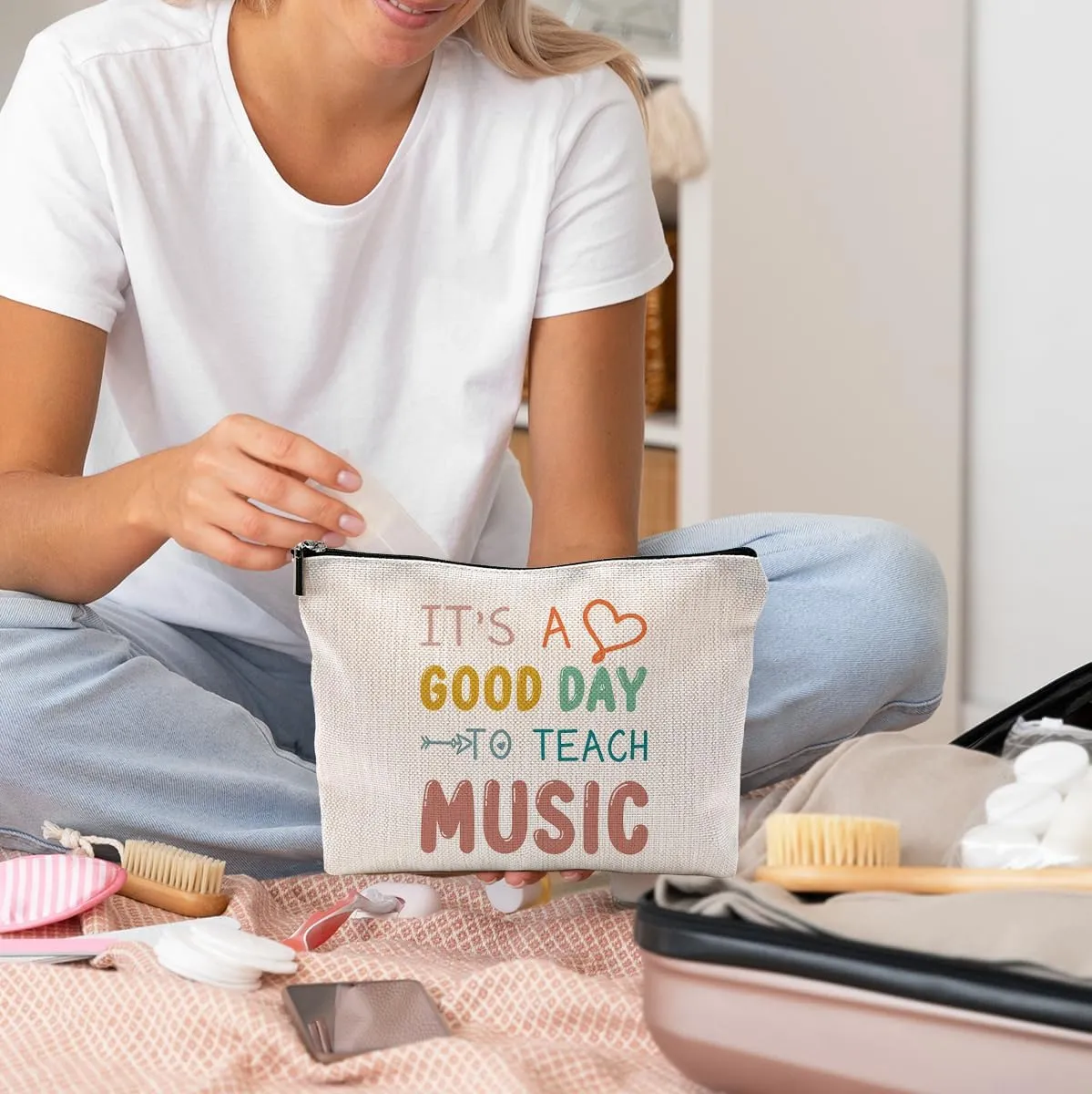 Good Day to Teach Music Makeup Bag Travel Cosmetic Bags, Teacher Appreciation Gift Cosmetic Makeup Bags with Zipper Pouch Travel Toiletry Case, Gifts for Music Teacher
