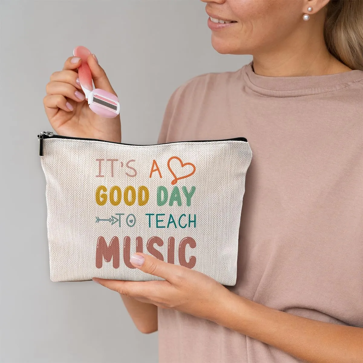 Good Day to Teach Music Makeup Bag Travel Cosmetic Bags, Teacher Appreciation Gift Cosmetic Makeup Bags with Zipper Pouch Travel Toiletry Case, Gifts for Music Teacher