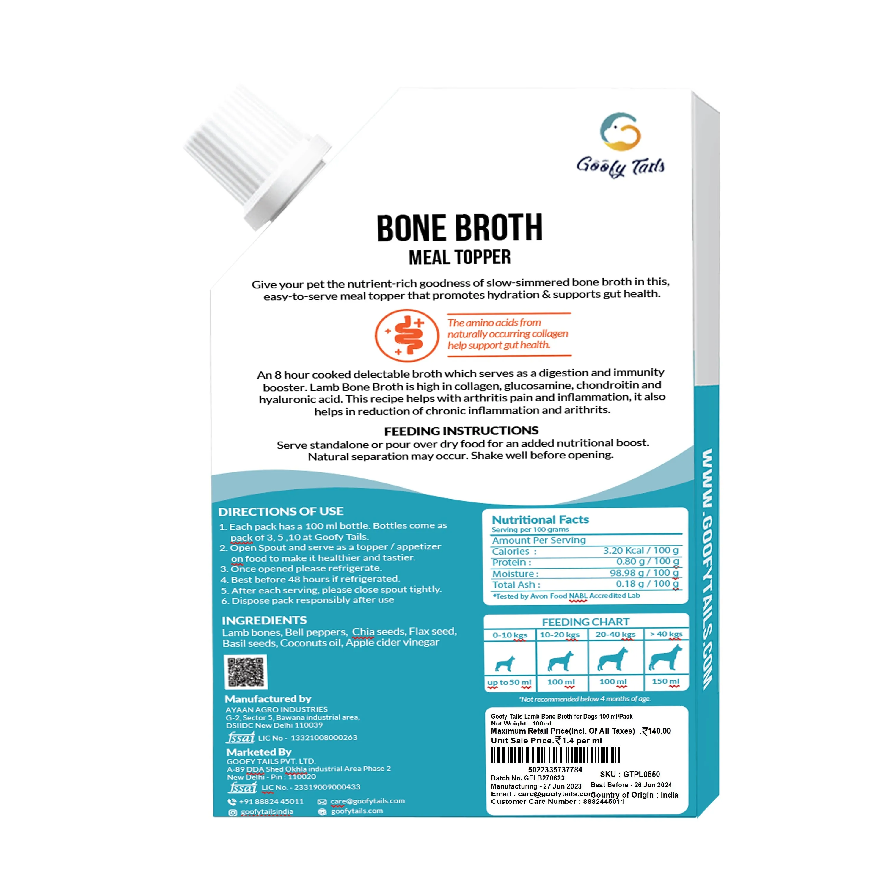 Goofy Tails Lamb Bone Broth for Dogs and Puppies-100ml