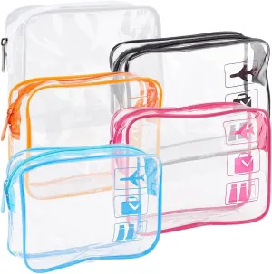 GORGECRAFT 5Pcs 5 Colors Transparent Toiletry Bag Plastic PVC Pink Blue Orange Black Waterproof Makeup Carry Pouch Cosmetics Travel Zippered Organizer Case Bags for Airport Airline Vacation Bathroom