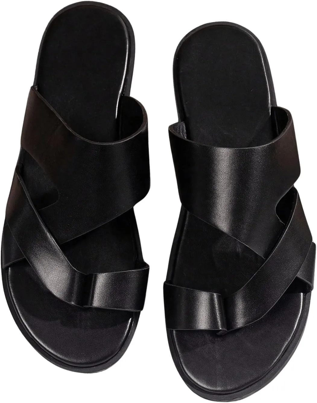 GORGLITTER Men's Beach Leather Sandals 2025 Slide Footwear Round Flip Flops Pu Slip On Slippers
