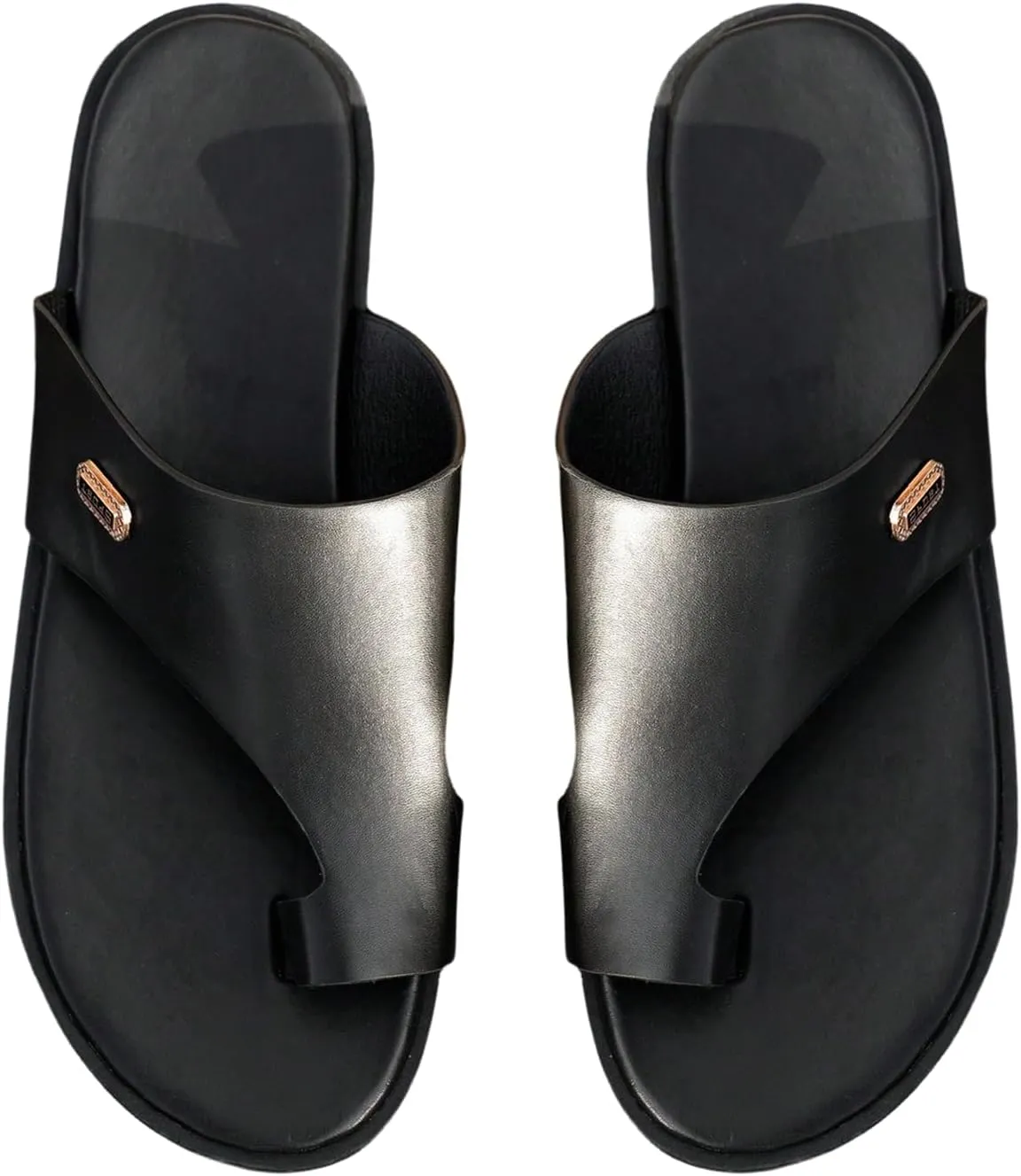 GORGLITTER Men's Beach Leather Sandals 2025 Slide Footwear Round Flip Flops Pu Slip On Slippers