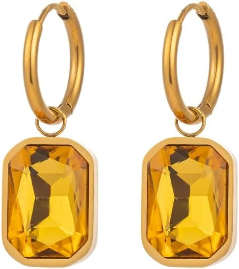 Green Hoop Dangle Earrings 18K Gold Plated Champagne Drop for Women Titanium Steel May Birthstone Hypoallergenic Trendy