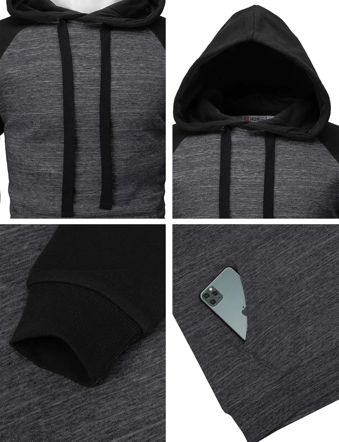 H2H Mens Casual Pullover Hoodie Henley Lightweight Sweatshirts of Various Styles