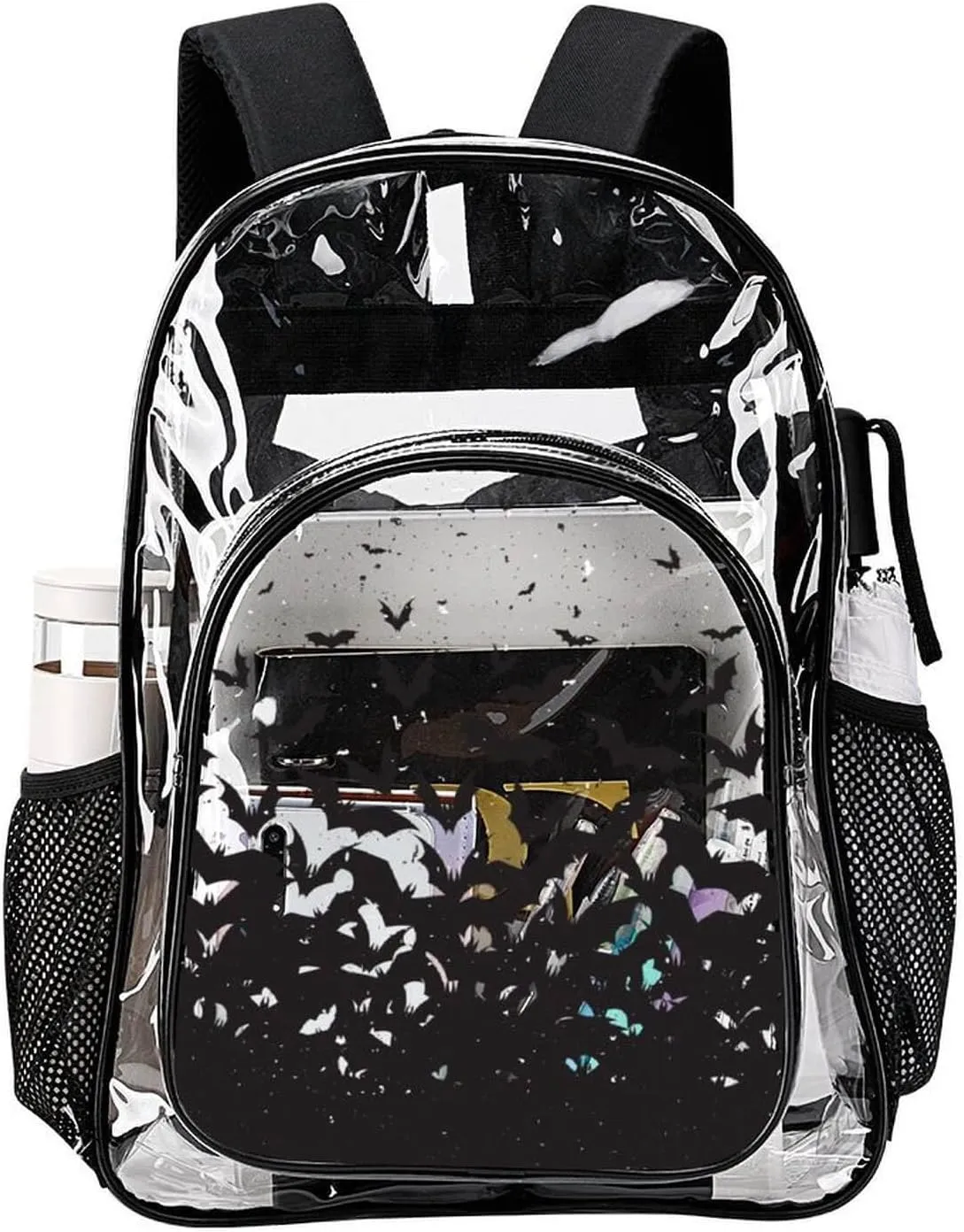 Halloween Clear Backpack Heavy Duty for Girls Kids Boys Women Men - Large Cute PVC Halloweens Theme Printing Transparent Backpacks for Schools Stadium Concerts Work - Clear/Black