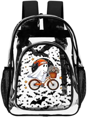 Halloween Clear Backpack Heavy Duty for Girls Kids Boys Women Men - Large Cute PVC Halloweens Theme Printing Transparent Backpacks for Schools Stadium Concerts Work - Clear/Black