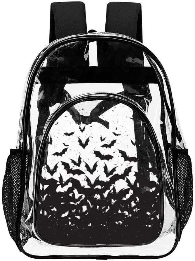 Halloween Clear Backpack Heavy Duty for Girls Kids Boys Women Men - Large Cute PVC Halloweens Theme Printing Transparent Backpacks for Schools Stadium Concerts Work - Clear/Black