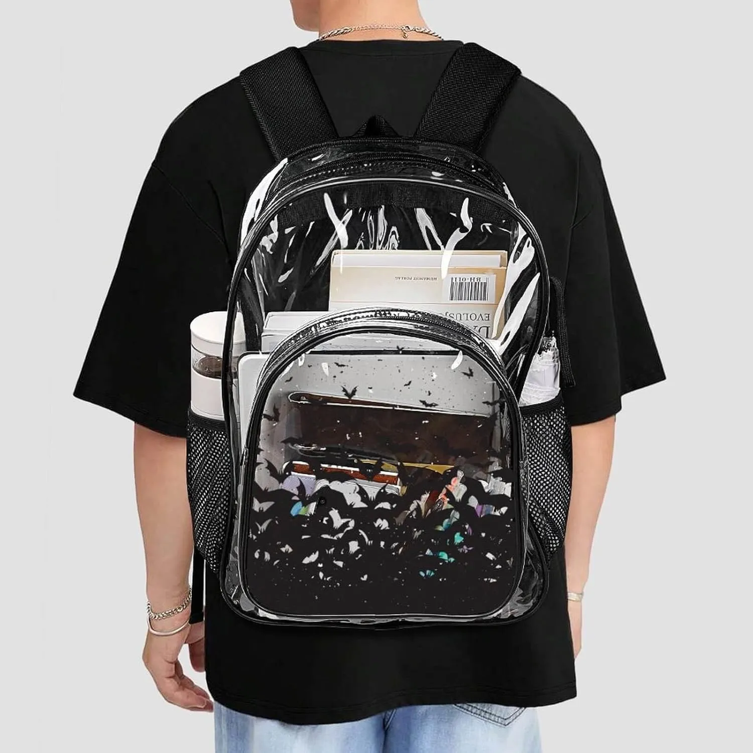 Halloween Clear Backpack Heavy Duty for Girls Kids Boys Women Men - Large Cute PVC Halloweens Theme Printing Transparent Backpacks for Schools Stadium Concerts Work - Clear/Black