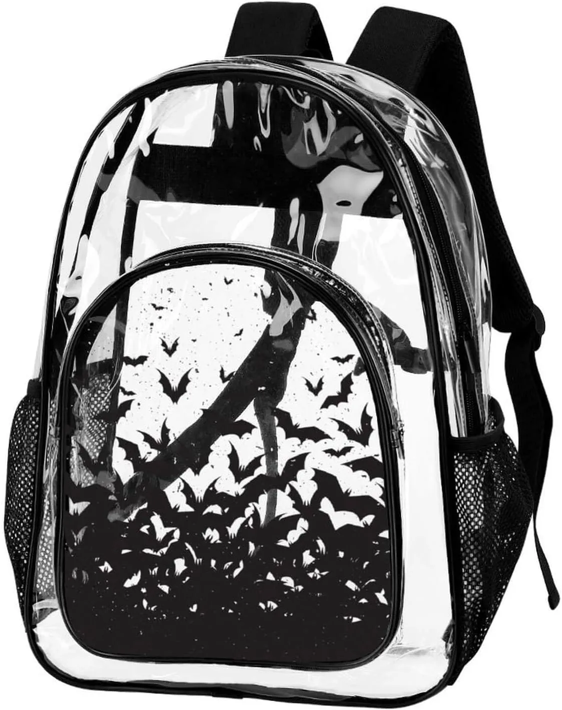 Halloween Clear Backpack Heavy Duty for Girls Kids Boys Women Men - Large Cute PVC Halloweens Theme Printing Transparent Backpacks for Schools Stadium Concerts Work - Clear/Black