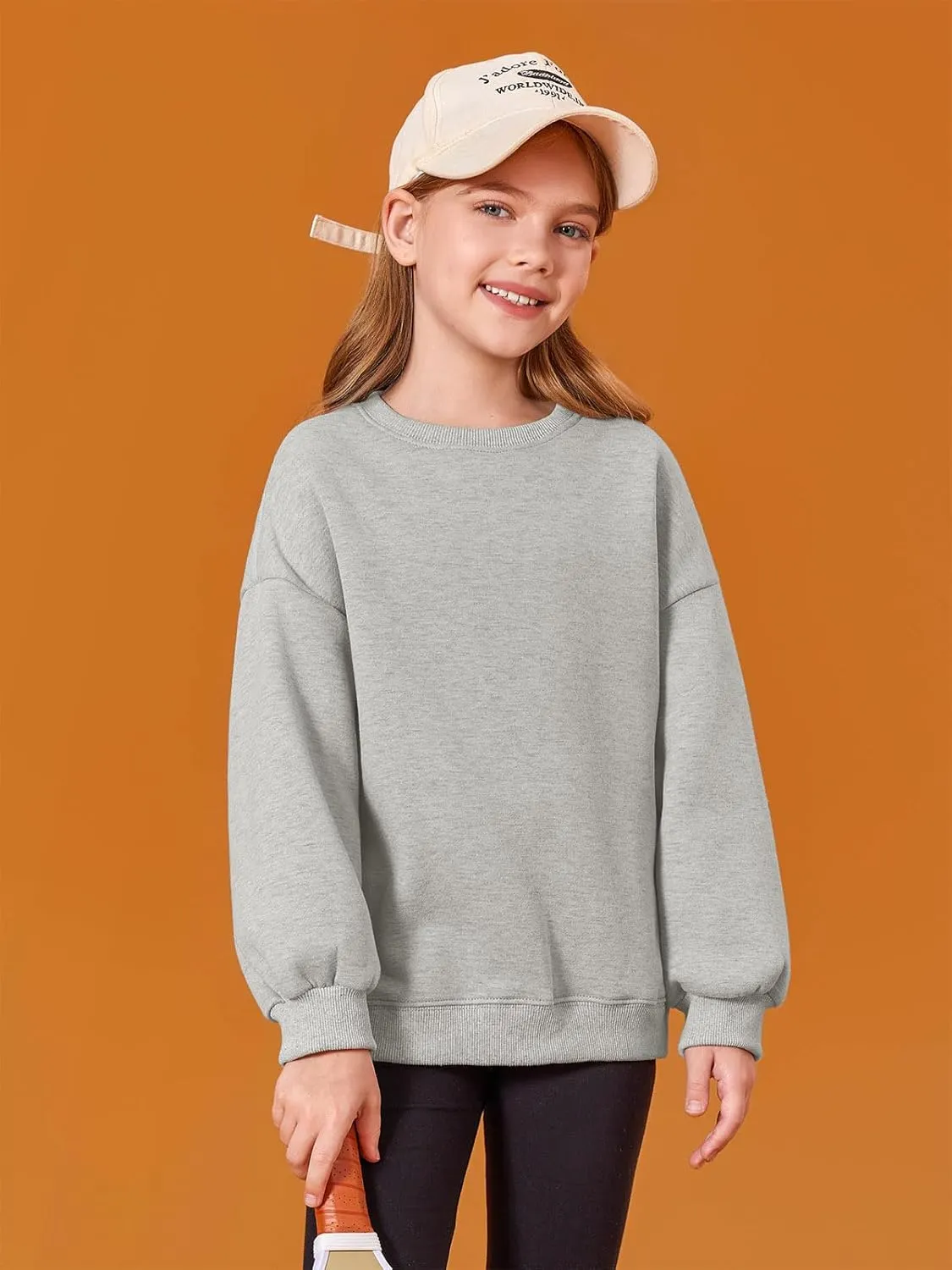 Haloumoning Girls Oversized Crewneck Sweatshirts Kids Fashion Fleece Drop Shoulder Pullover 5-14 Years