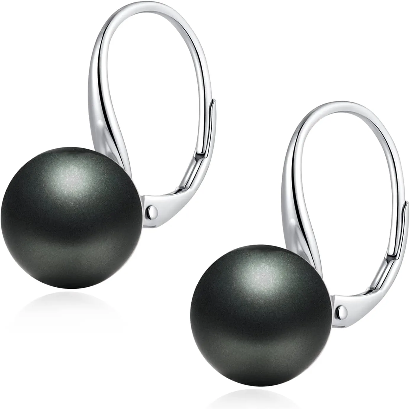 Han han 925 Sterling Silver Pearl Leverback Earrings for Women with 10MM Simulated Pearl, White/Black/Yellow Gold/Rose Gold Available
