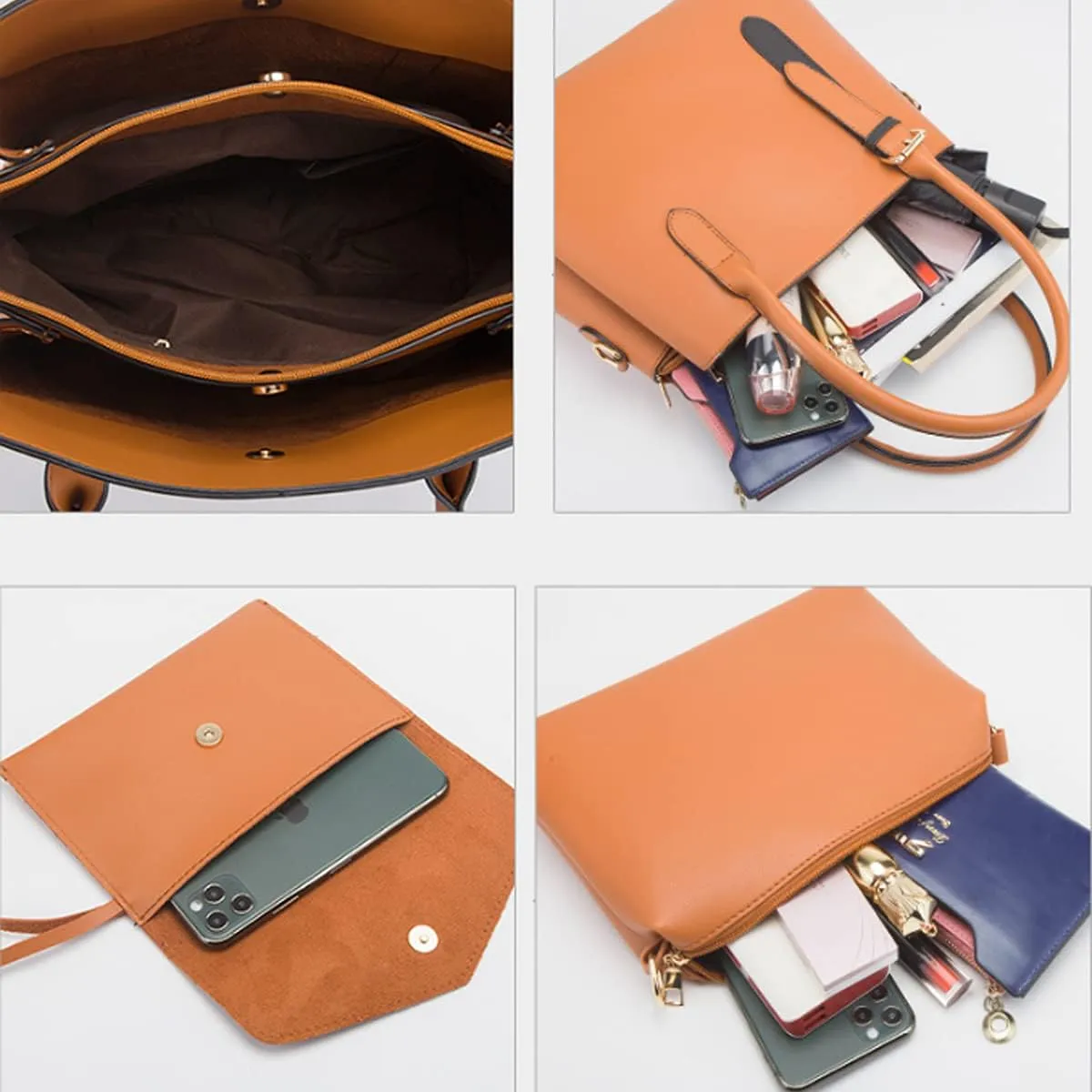 Handbag for Women Fashion Shoulder Bags Tote Crossbody Satchel Purse 3 Pieces Set, Red