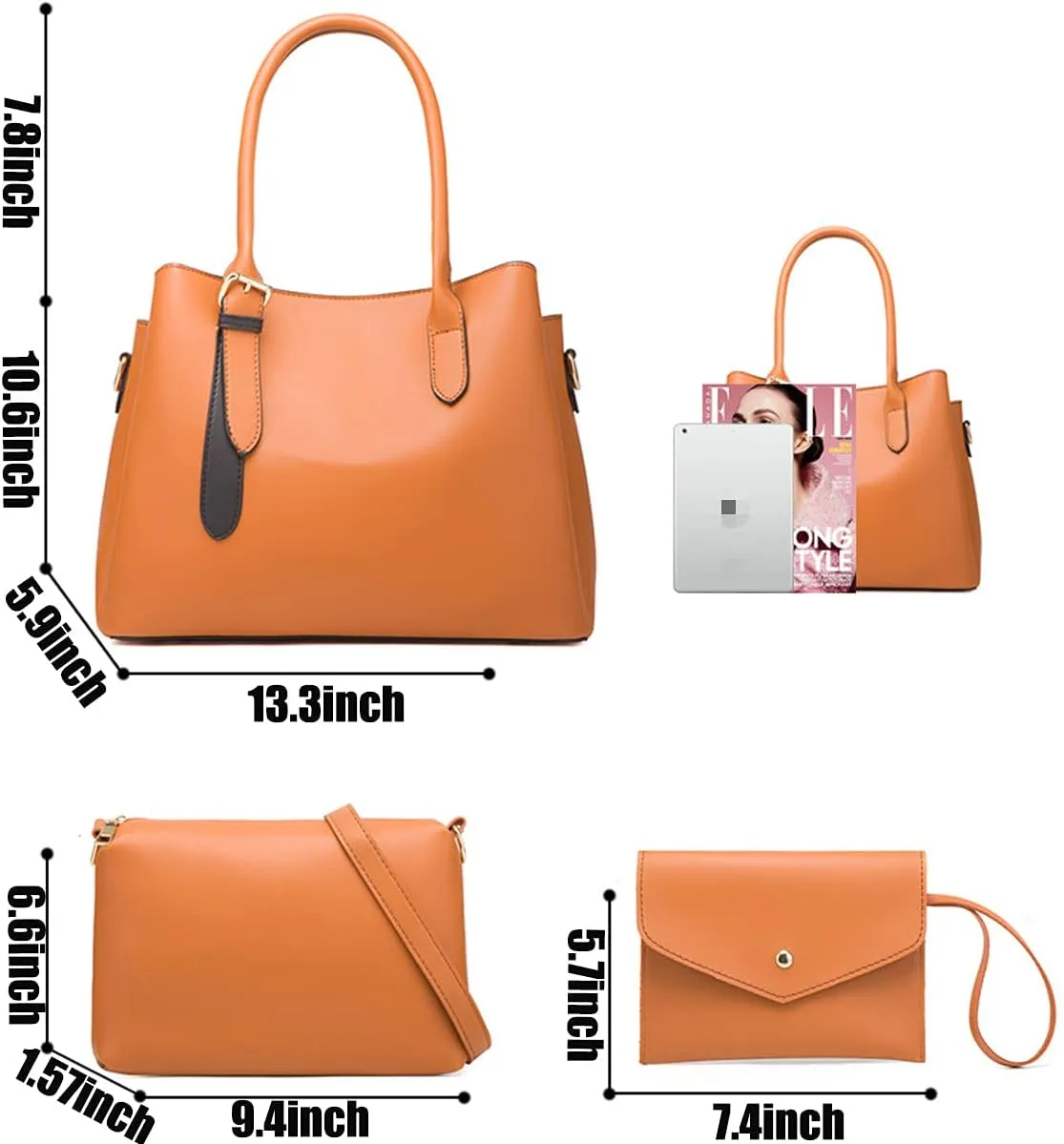 Handbag for Women Fashion Shoulder Bags Tote Crossbody Satchel Purse 3 Pieces Set, Red