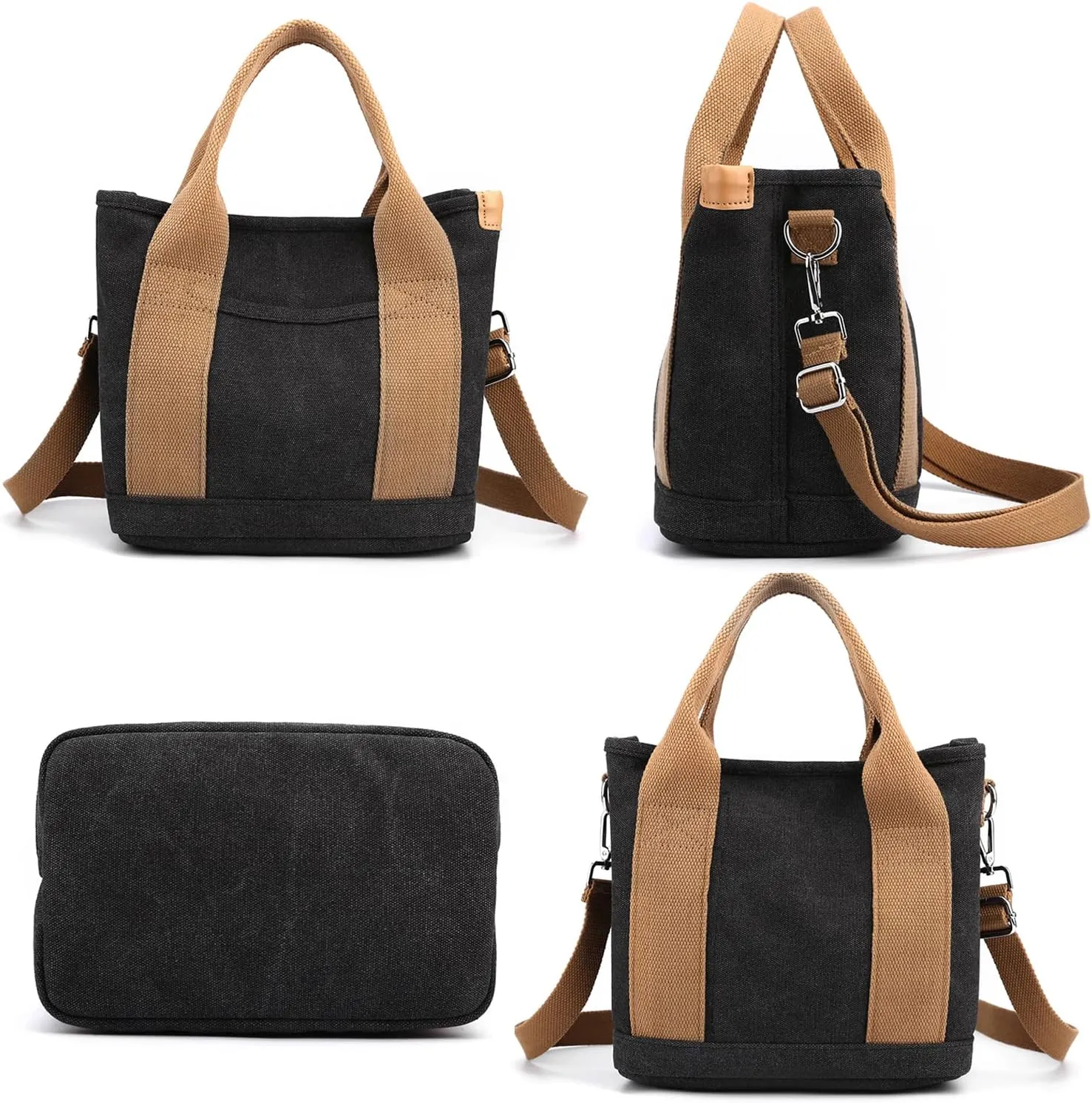 Handbag for Women Multi-Pockets, Canvas Tote Shoulder Bags with Zipper, Satchel Hobo Bag for Travel Work