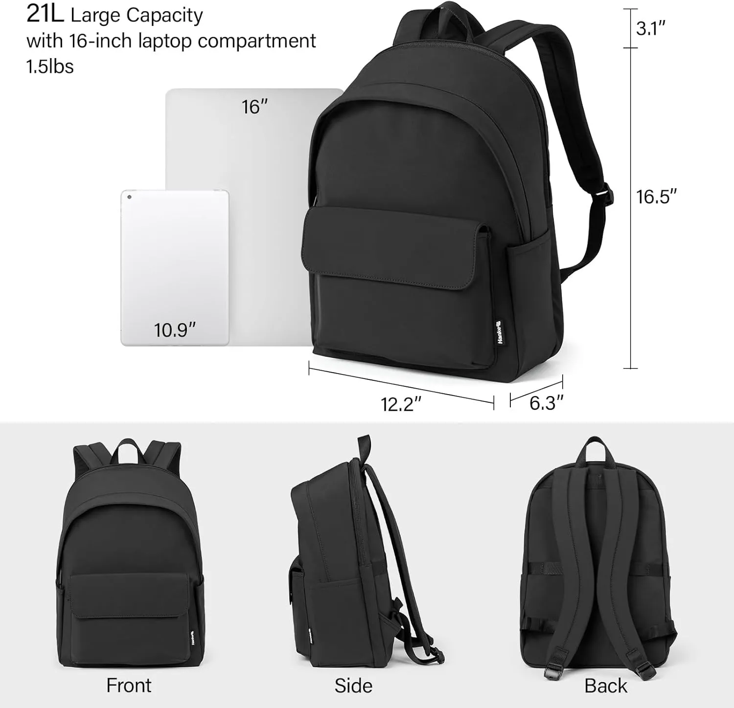 Hanke Casual Backpacks Travel Backpack for Women & Men, Lightweight Carry On Backpack for Work, Hiking wiht Unique Comfort Design (Iris Black)