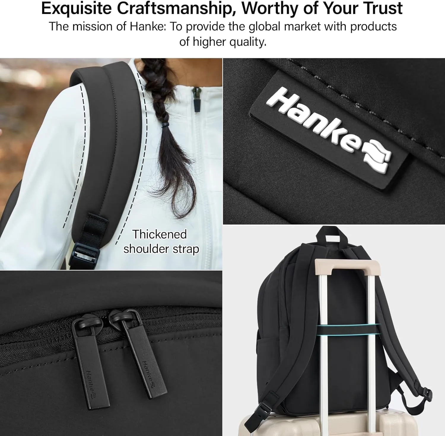 Hanke Casual Backpacks Travel Backpack for Women & Men, Lightweight Carry On Backpack for Work, Hiking wiht Unique Comfort Design (Iris Black)