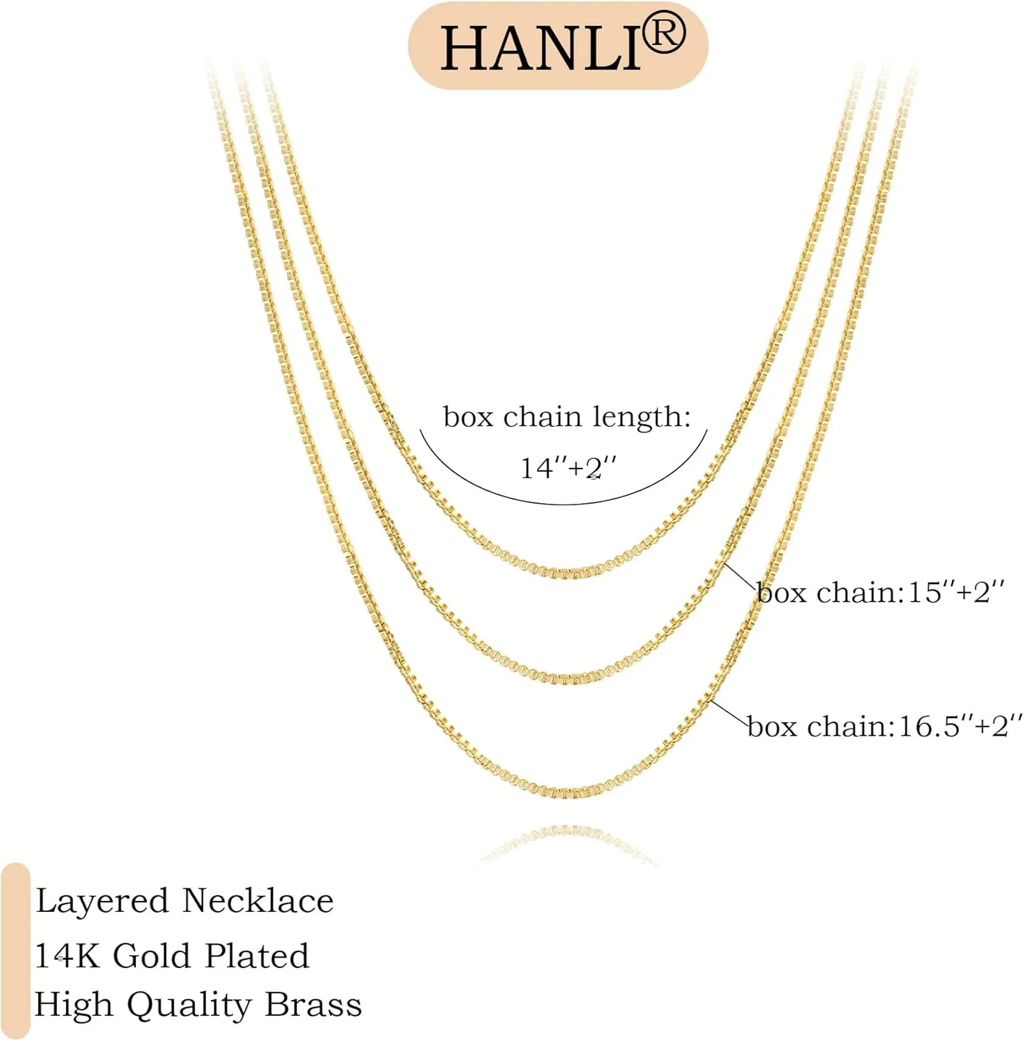 HANLI Layered Necklaces for Women 14K Gold Plated Dainty Layer Paper Clip Herringbone Necklaces Simple Satellite Box Chain Necklace Minimalist Everyday Jewelry