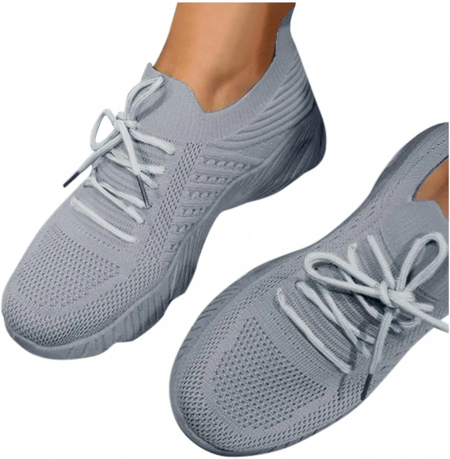 Hbeylia Women's Lace Up Sneakers Walking Running Hiking Sports Shoes Fashion Mesh Knitted Athletic Sneakers Platform Wedge Anti Skid Athletic Tennis Trainer Work Nursing Shoes For Ladies