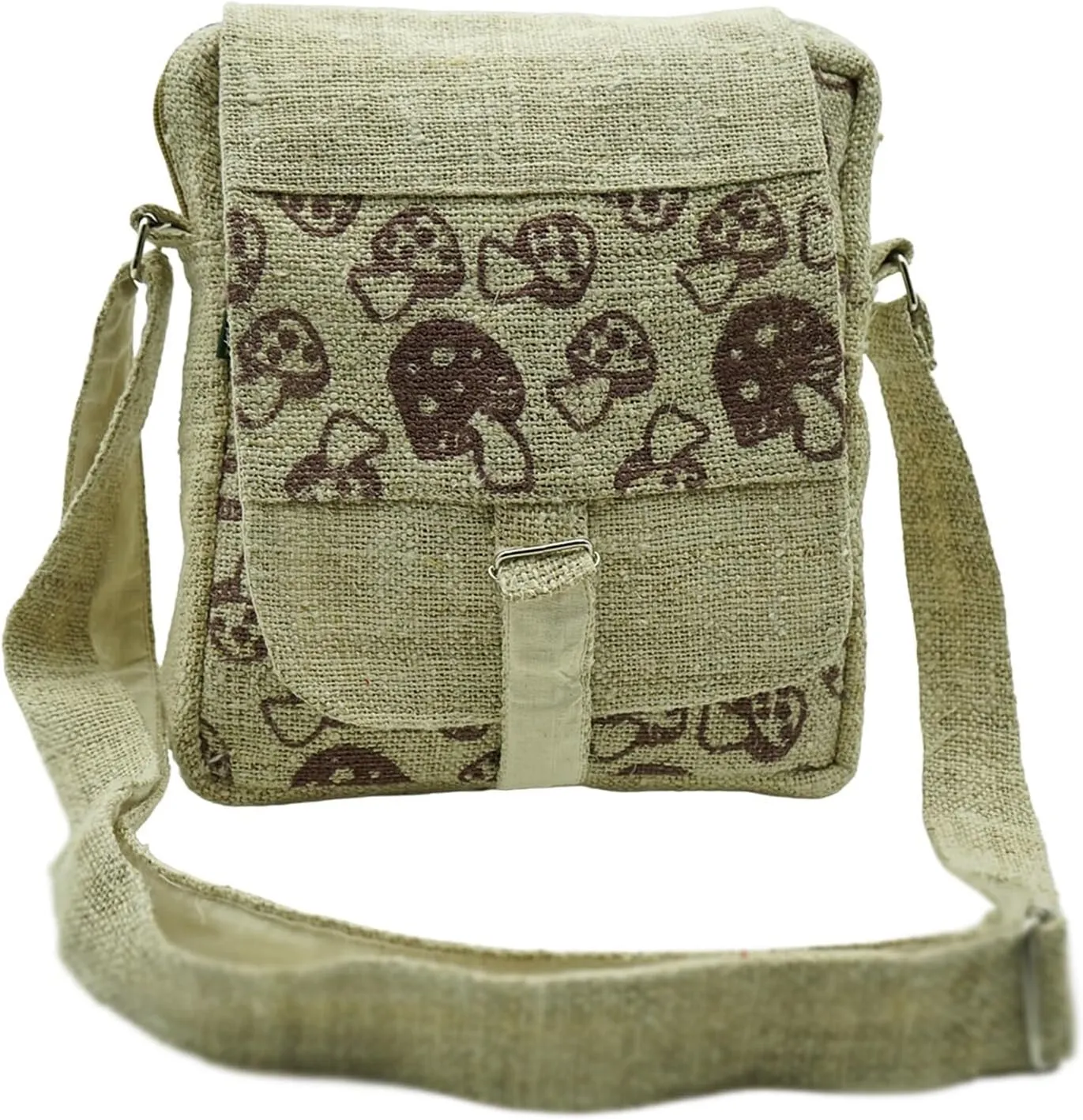 Hemp Canvas Messenger Bag, Mushroom Print, Mini Crossbody Bag for Women and Men