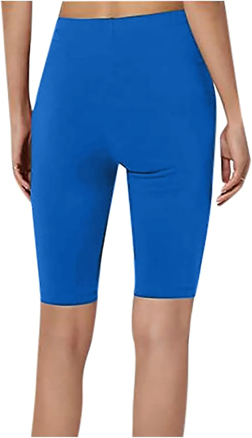 HGps8w Women's Biker Shorts High Waisted Soft Bermuda Shorts Stretch Tummy Control Yoga Workout Athletic Gym Booty Shorts