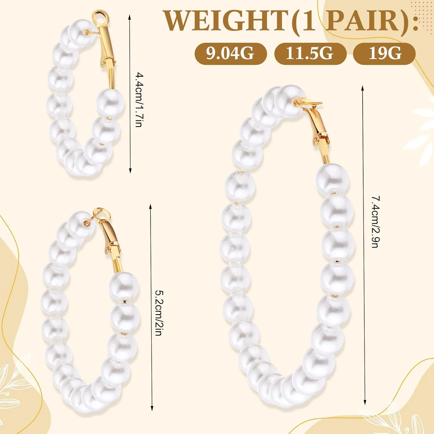 Hicarer 3 Pairs Pearl Hoop Earrings Pearl Earrings for Women Girlfriend Brides Gift Silver Earring Needle