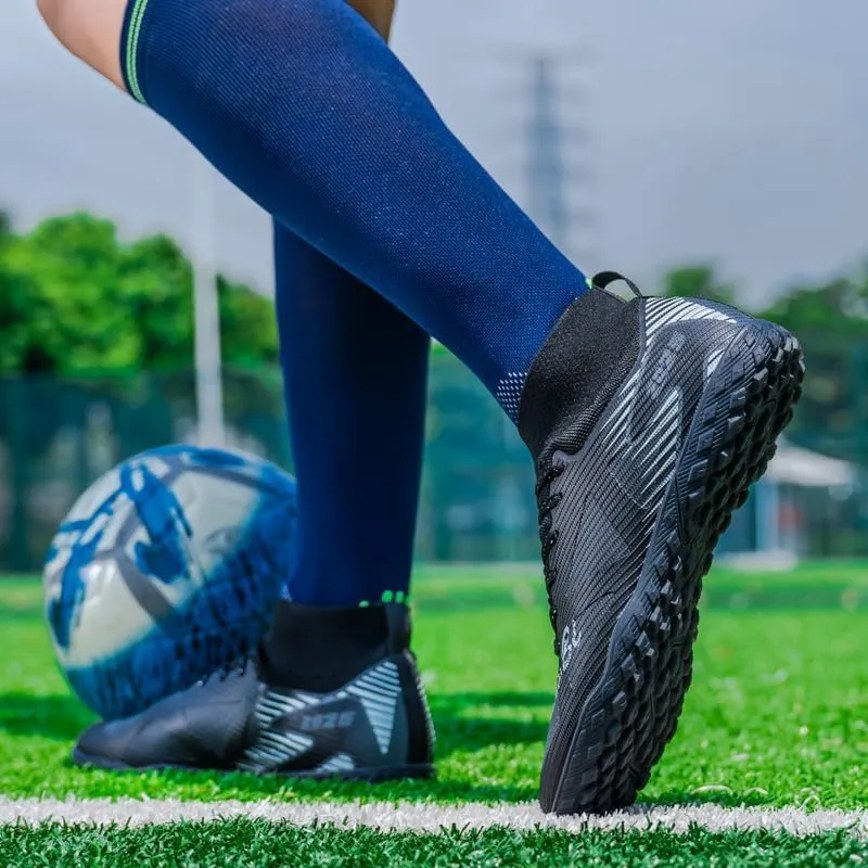 High-top Football Artificial Grass Shoes, Knitted Sports Cleats