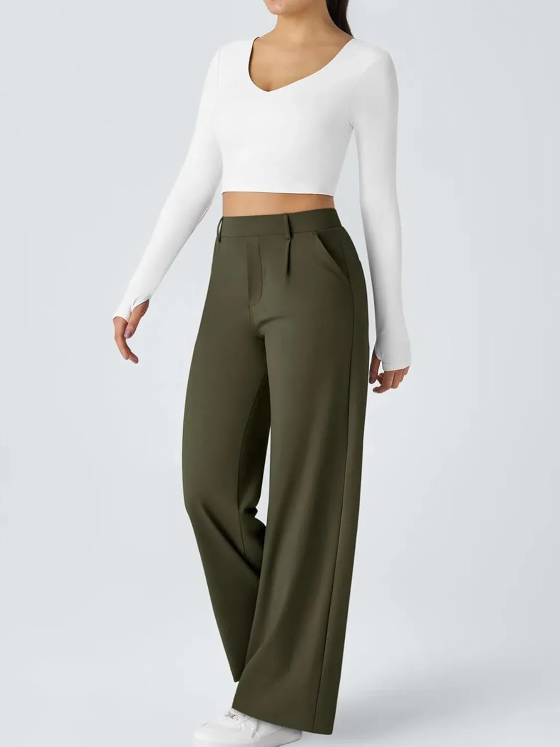 High Waisted Work Pants for Women Business Casual Outfits Office Dress Pants Trousers with Pockets