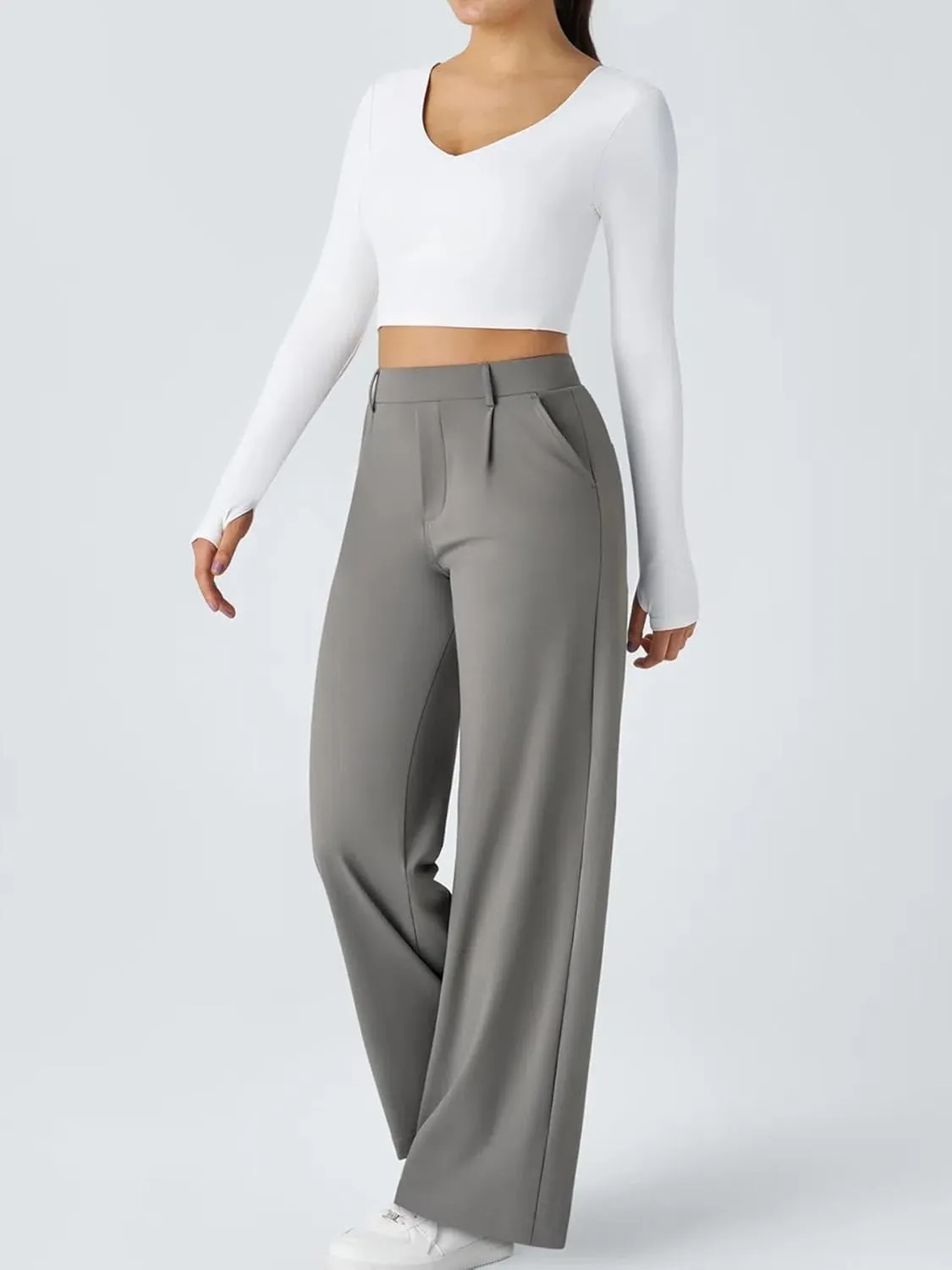 High Waisted Work Pants for Women Business Casual Outfits Office Dress Pants Trousers with Pockets